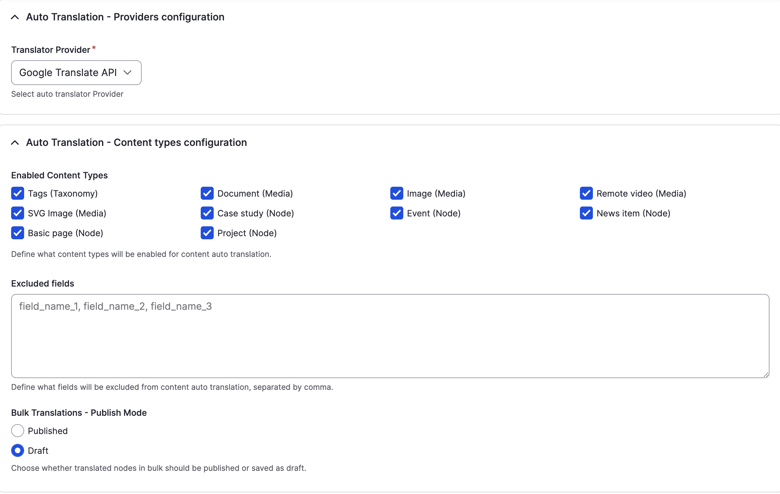 Auto Translation settings