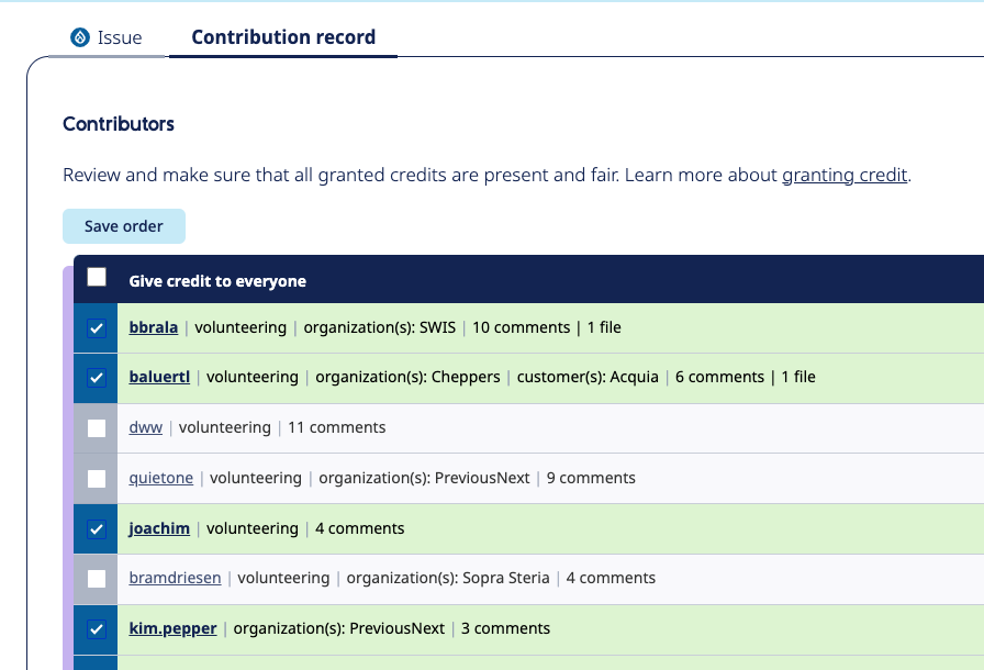Image of the maintainer credit UI