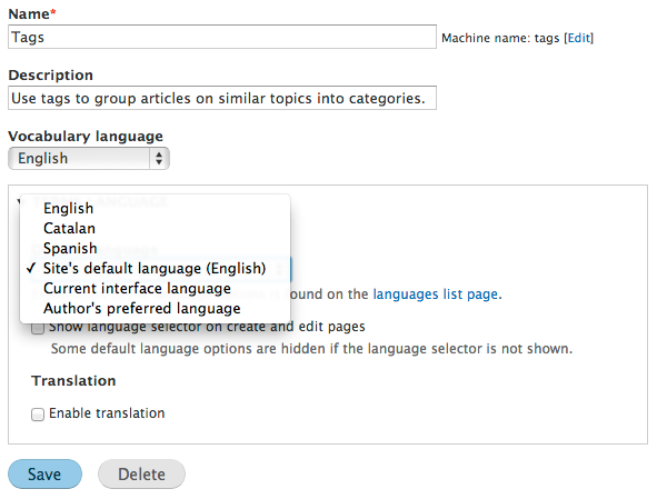 Taxonomy settings 1