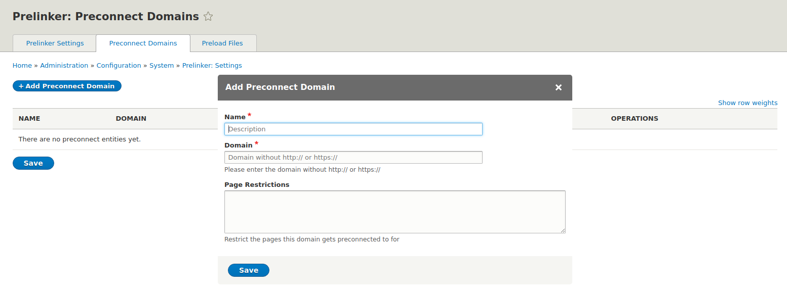 Preconnect settings