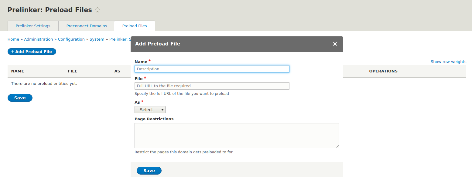 Preload settings