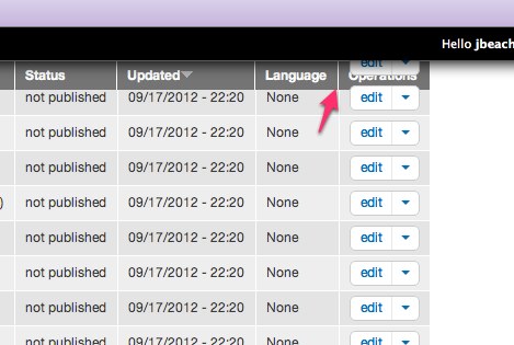 Screenshot of sticky table header with the dropbutton overlapping it as the user scrolls down the page.