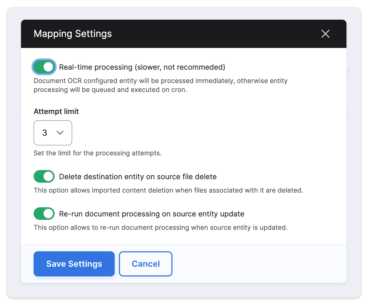 Document OCR mapping settings