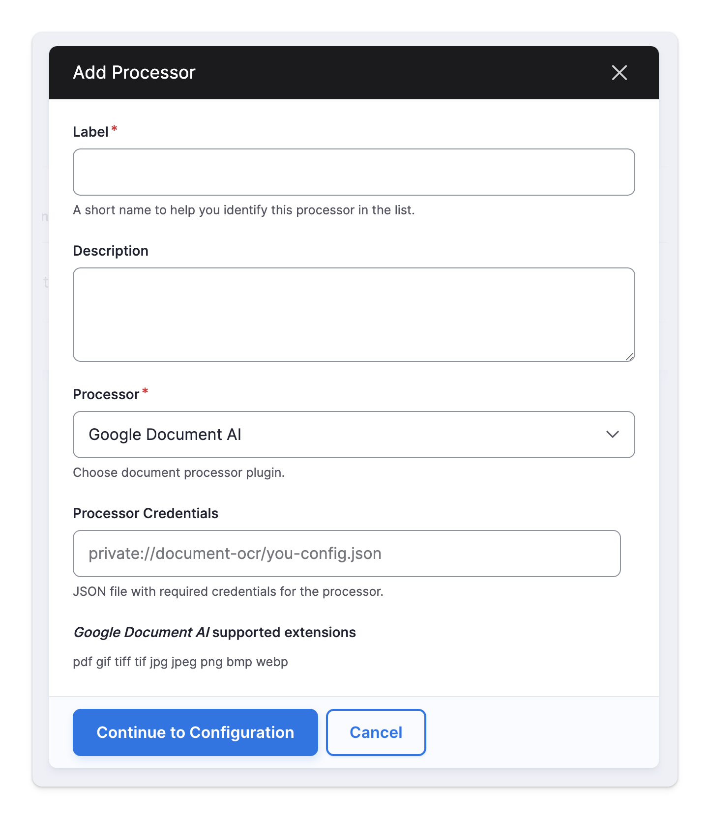 Document OCR add processor form
