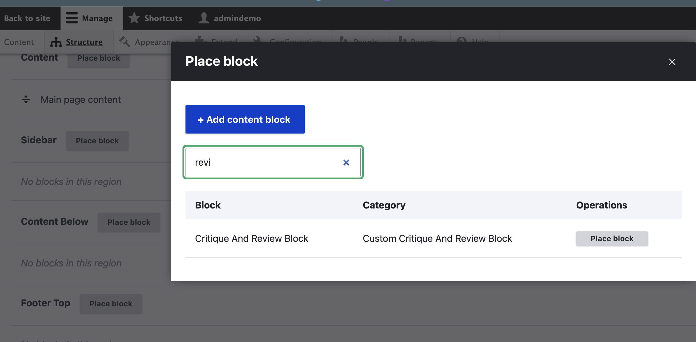 Add block to region