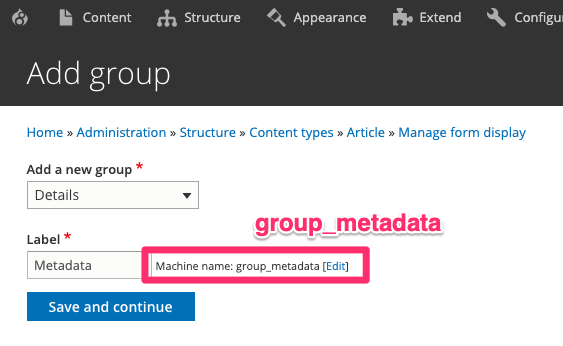 Add the metadata group and ensure the name is group_metadata.