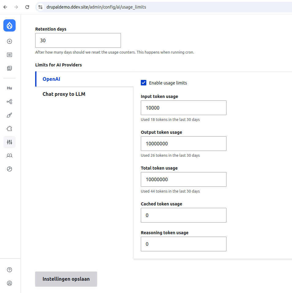 AI usage limits interface