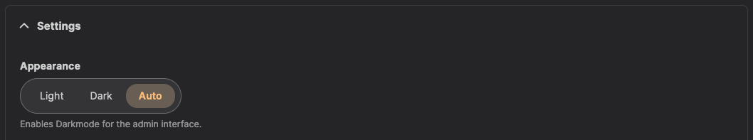 Appearance settings for the Gin Admin Theme