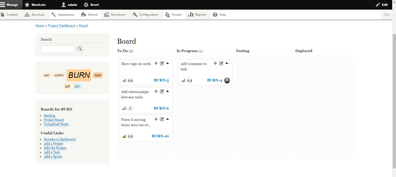 Example of a project board