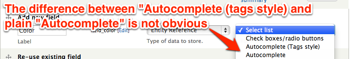  select list, checkboxes/radio buttons, autocomplete (tags style), and autocomplete