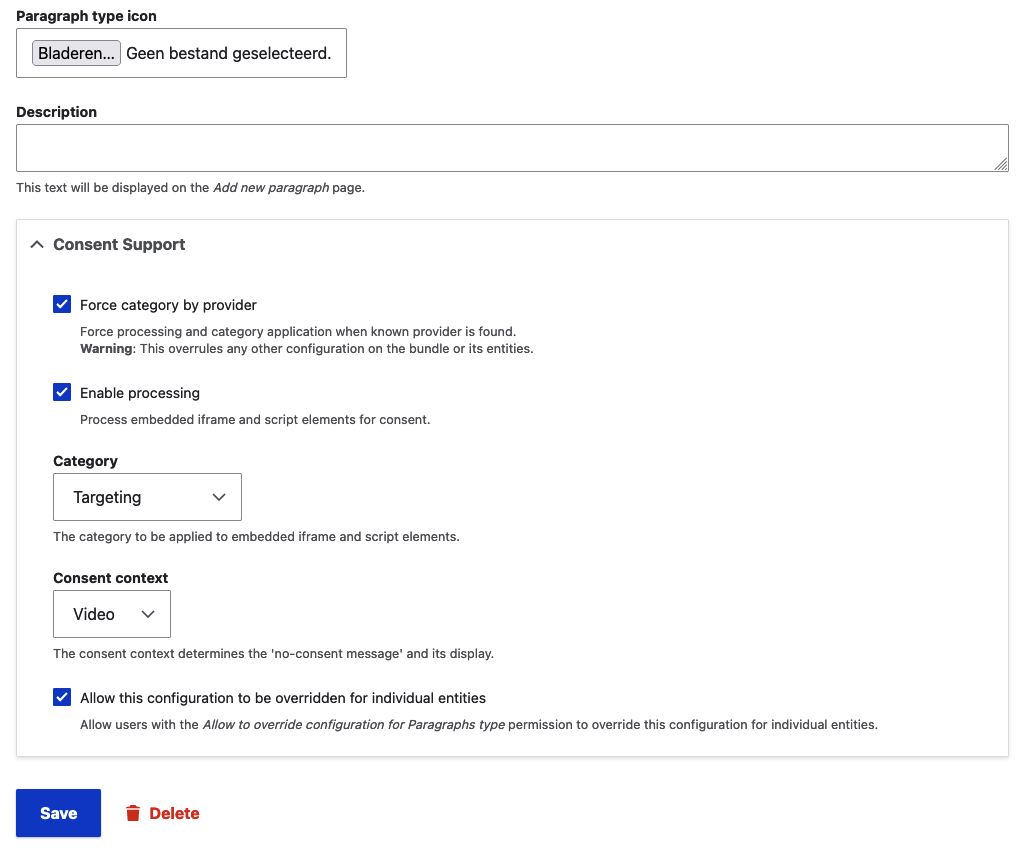 Consent Support config on Paragraph typ