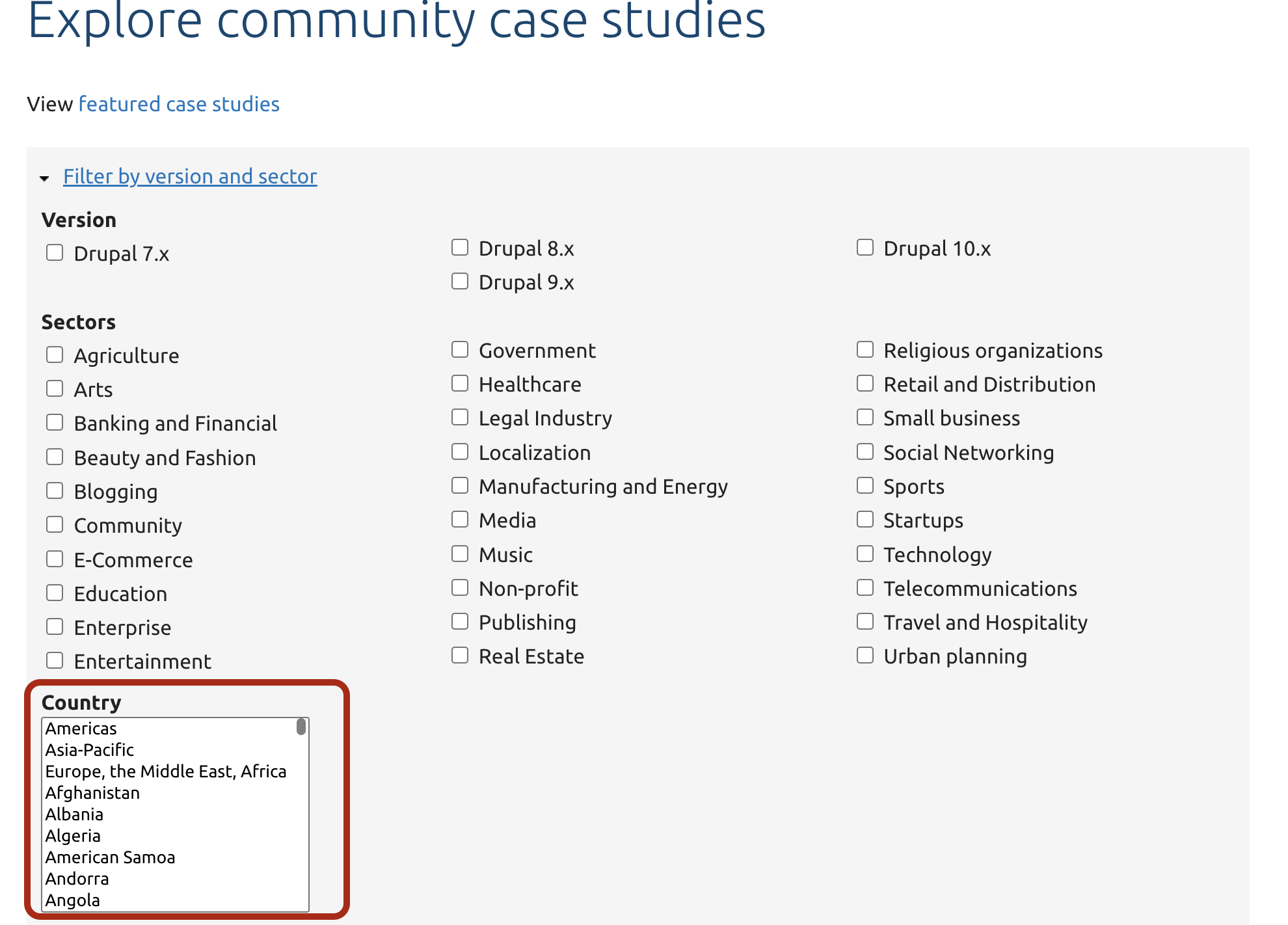 Regional case study filter