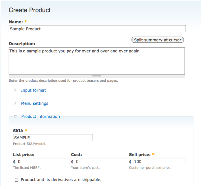 Creating Ubercart product