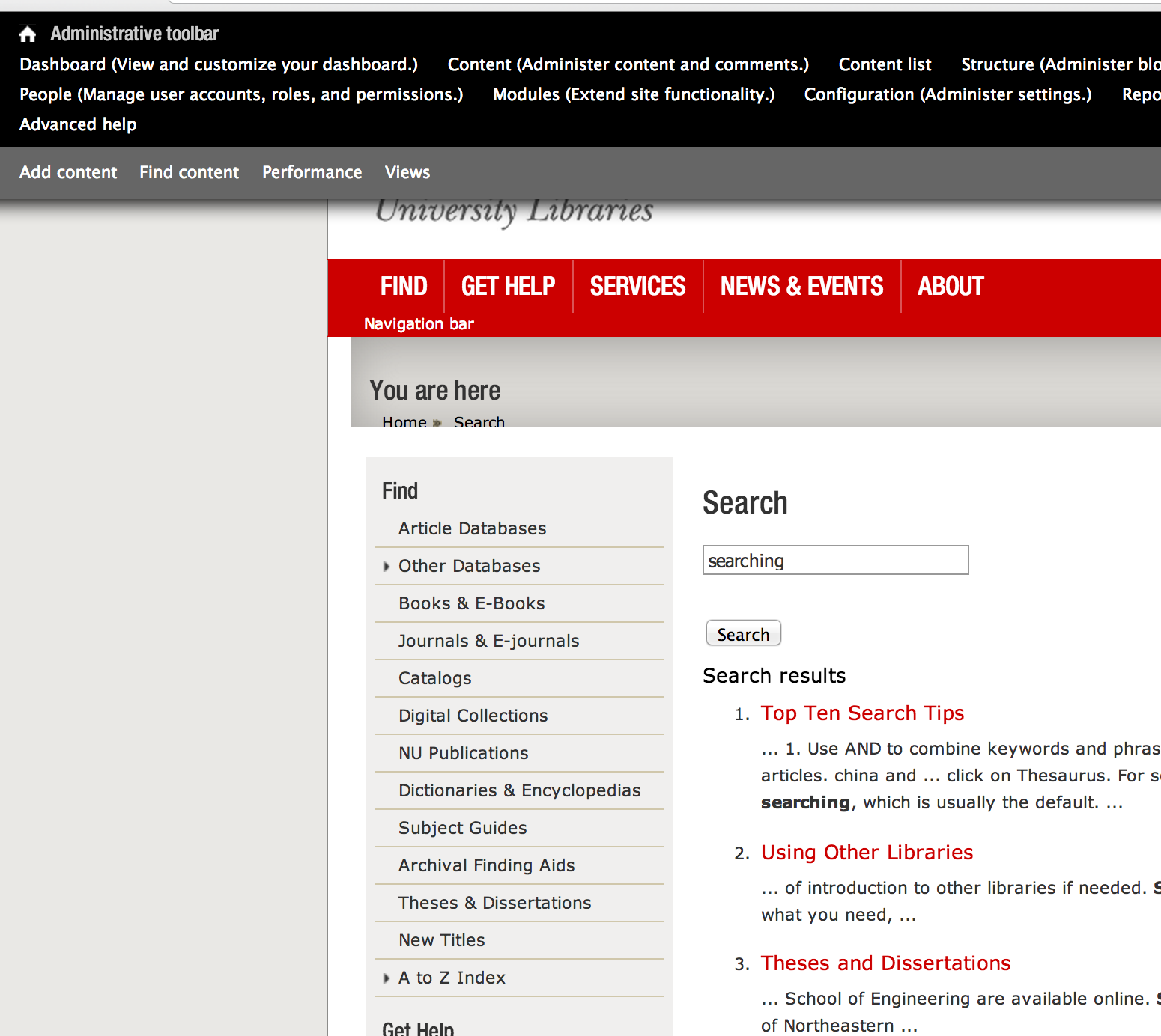 Screen shot of CSS issue in the search by page module.
