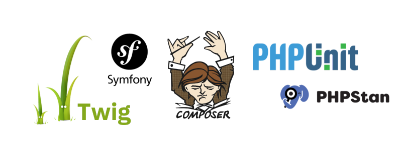 Symfony, Composer, PHPUnit, Twig, PHPStan