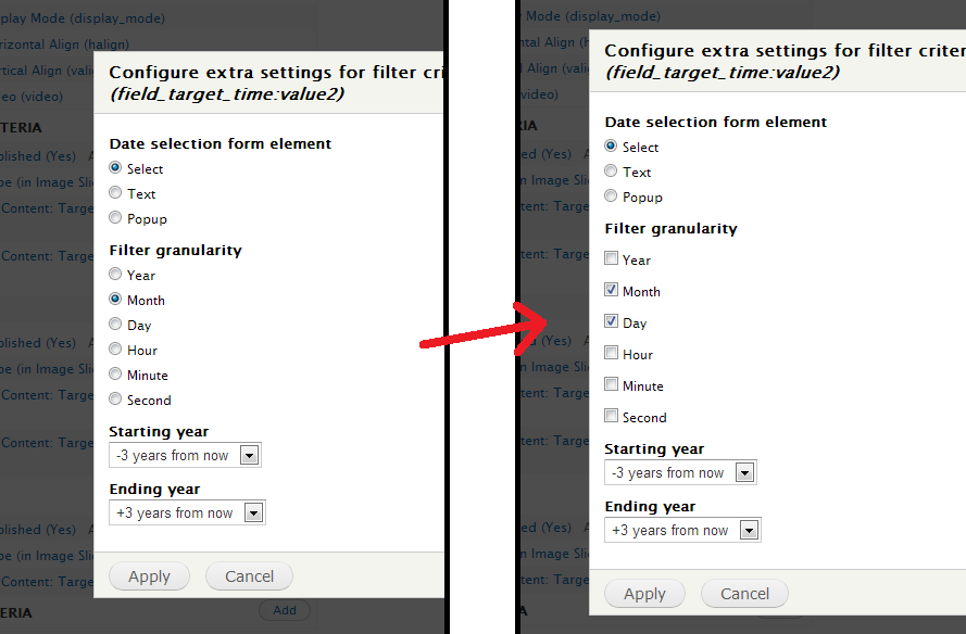 Change filter granularity from radios to checkboxes