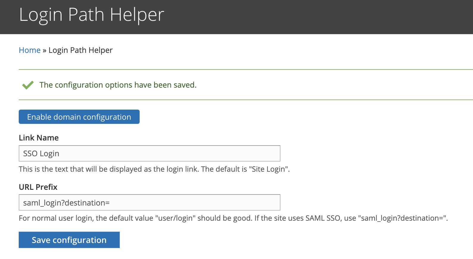 SSO/SAML Example Configuration Settings