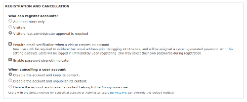 Screenshot of the Registration and Cancellation details on the Accounts settings page.
