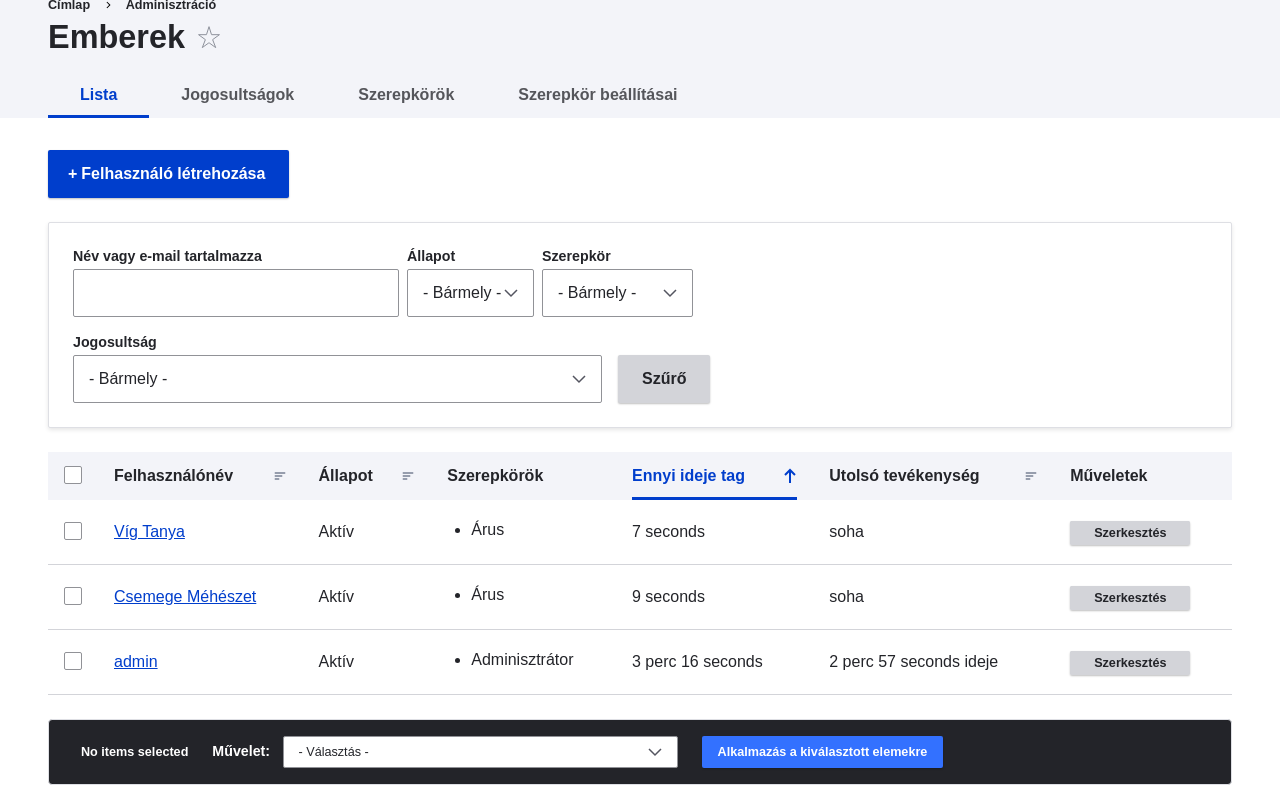 A felhasználók listája