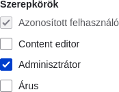 A szerepkörök rész a felhasználói adatlap szerkesztésekor