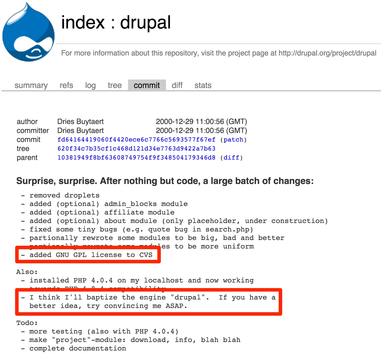 Drupal name and license