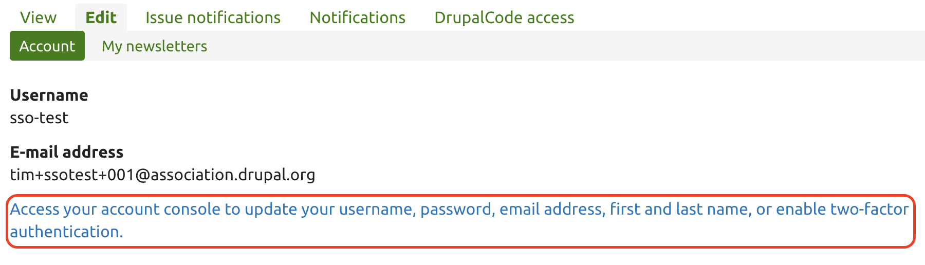 When you click to edit your first and last name, username, password, email address, or enable two factor authentication you'll be taken to the account page