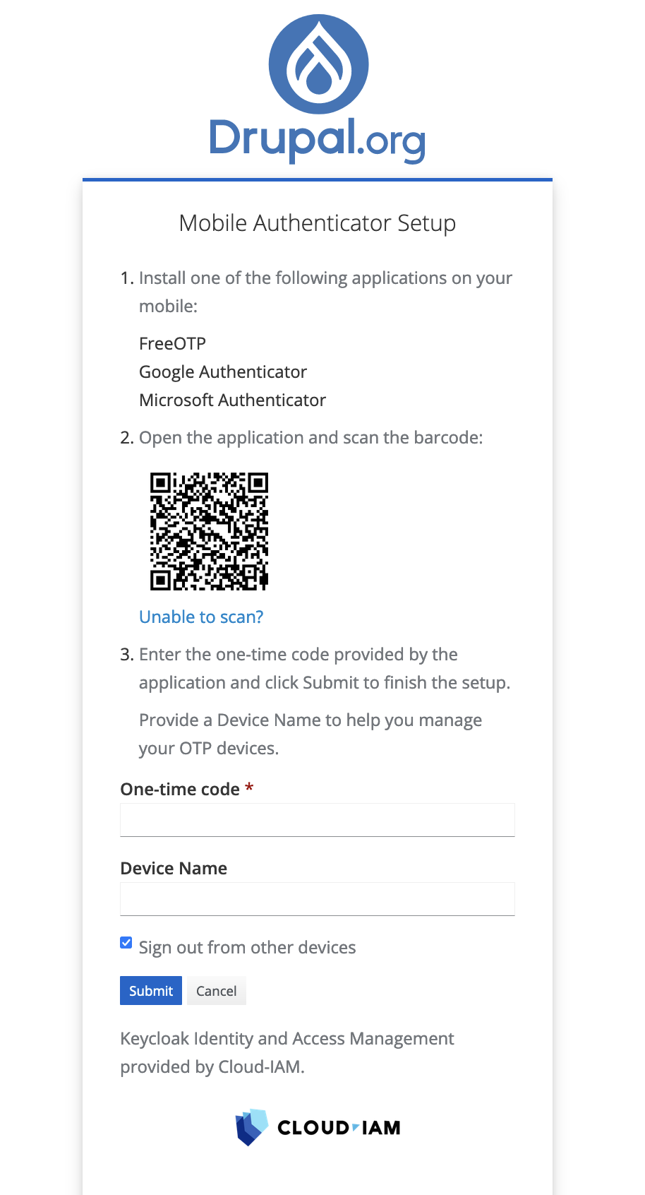 Setup process for two-factor-authentication