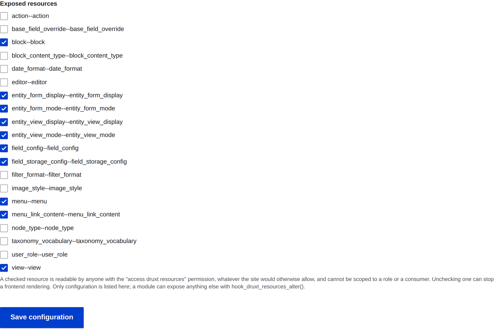 API resource as a checkbox.