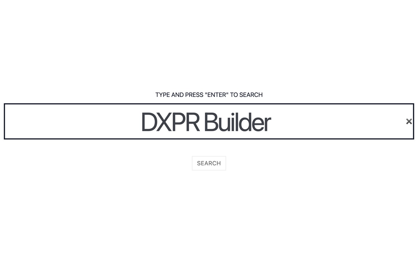DXPR Theme Helper full-screen search overlay showing an accessible search input with keyboard navigation support and screen reader announcements