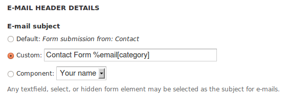 This is a screen capture of E-mail Settings for Webform