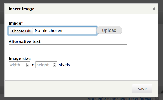 The Editor module image upload form showing the described user interface for entering width and height.