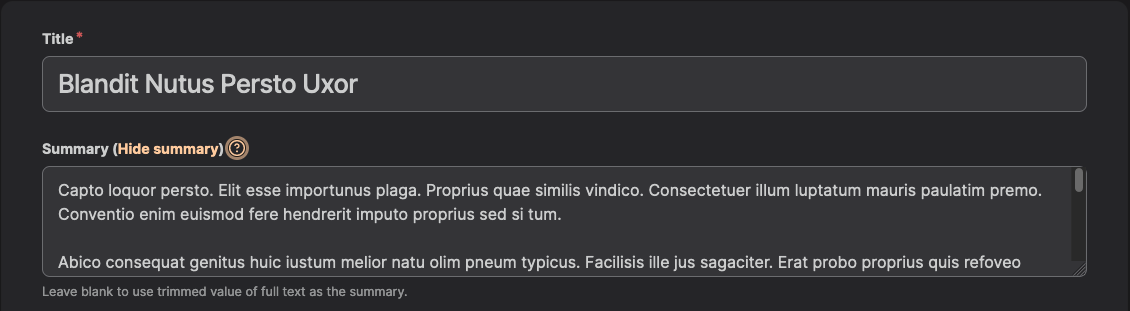 A field with a description appearing on the frontend.