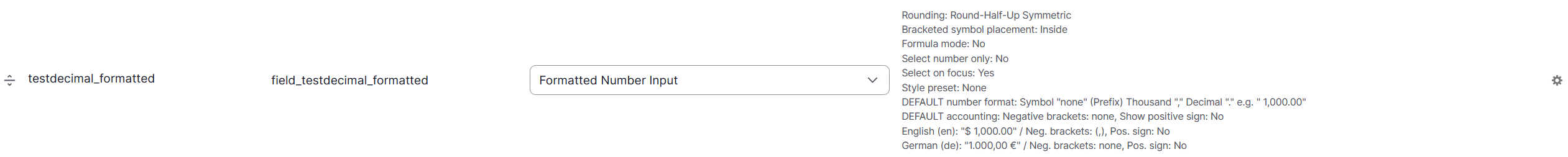 Summary of configured options