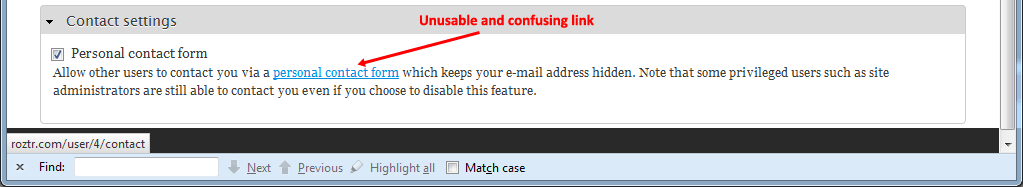 Contact form settings broken URL