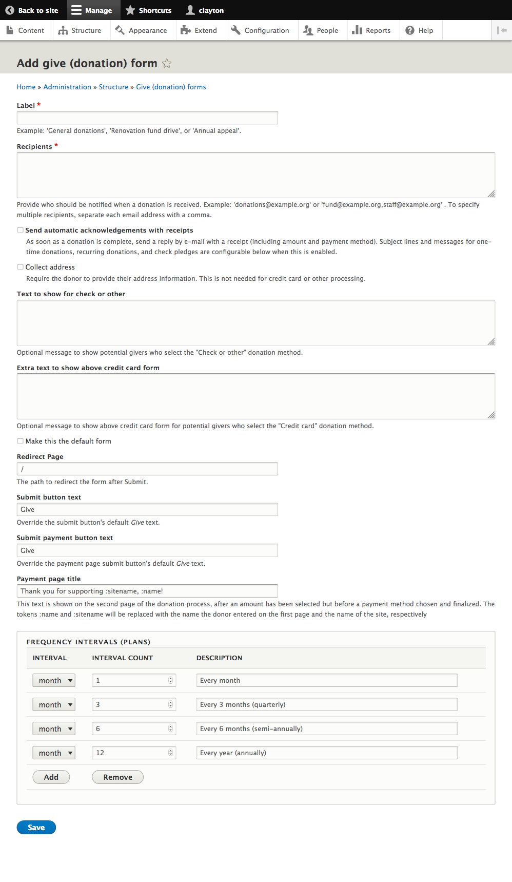 Give donation creation form.