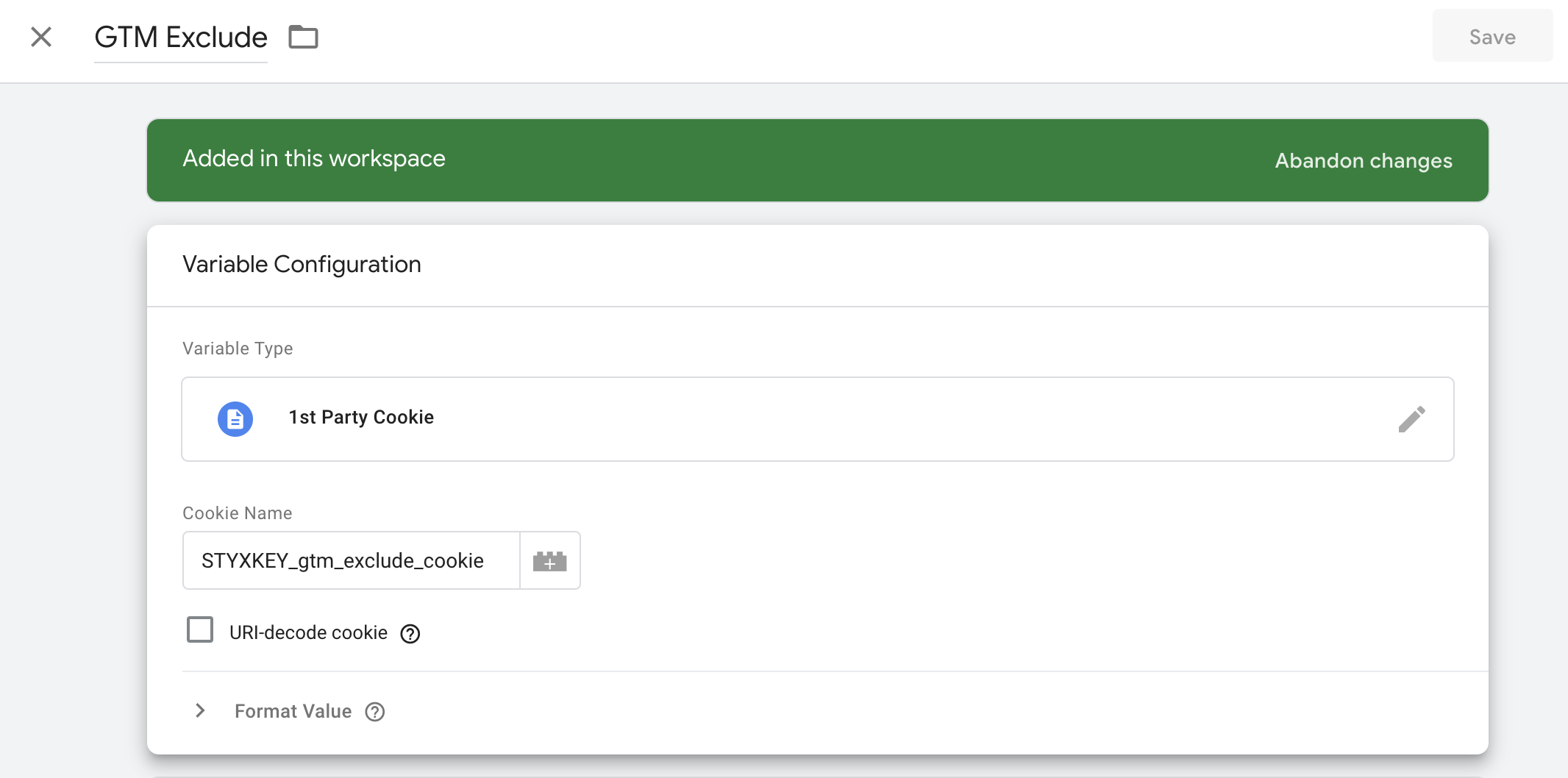 GTM UI for adding 1st Party Cookie Variable