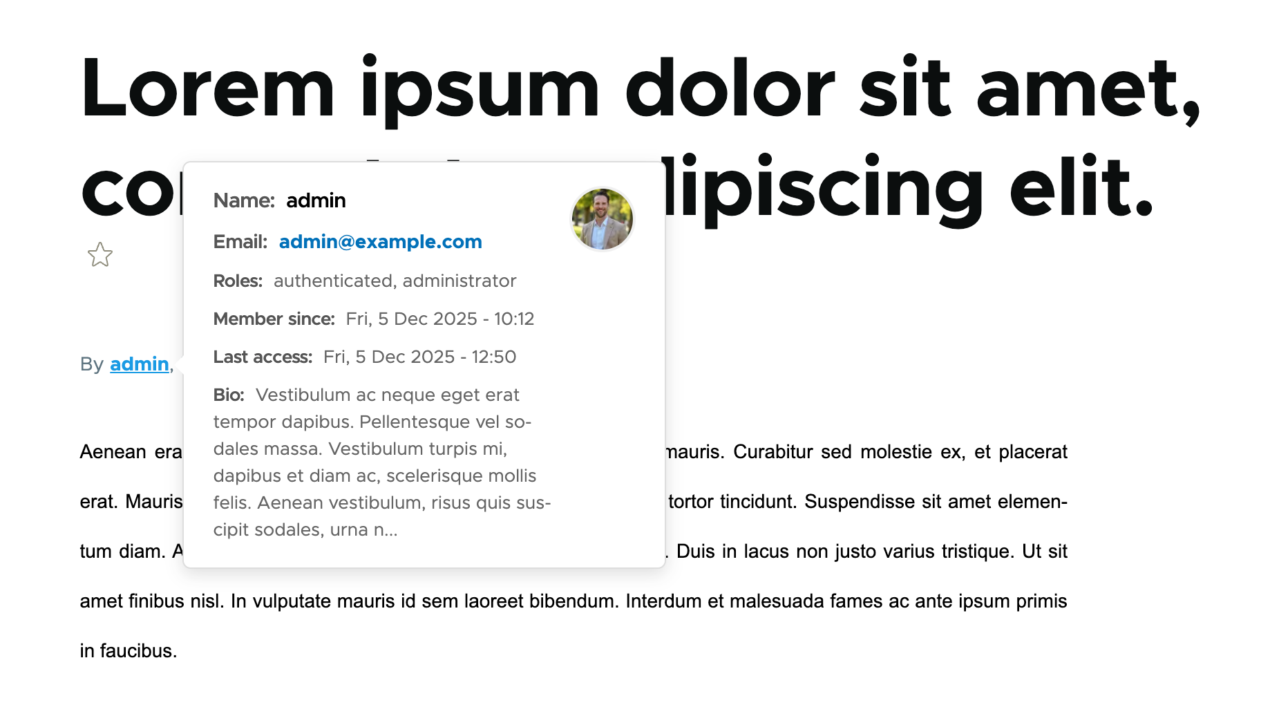 Hover Card in Drupal 11 using the default Olivero core theme