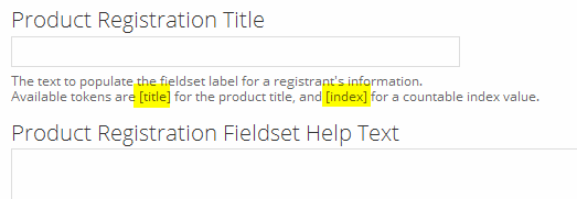 token for product registration title