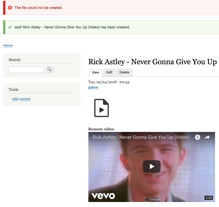 Rick roll error message and incorrect thumbnail