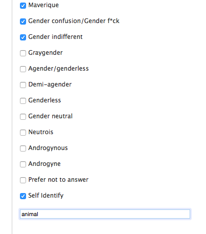 Screen shot showing that only the self identification is shown in the self identification field even after selecting and saving other options.