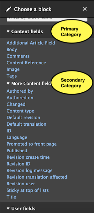 Primary and secondary categories