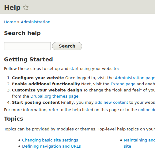 Help page screenshot showing help search block