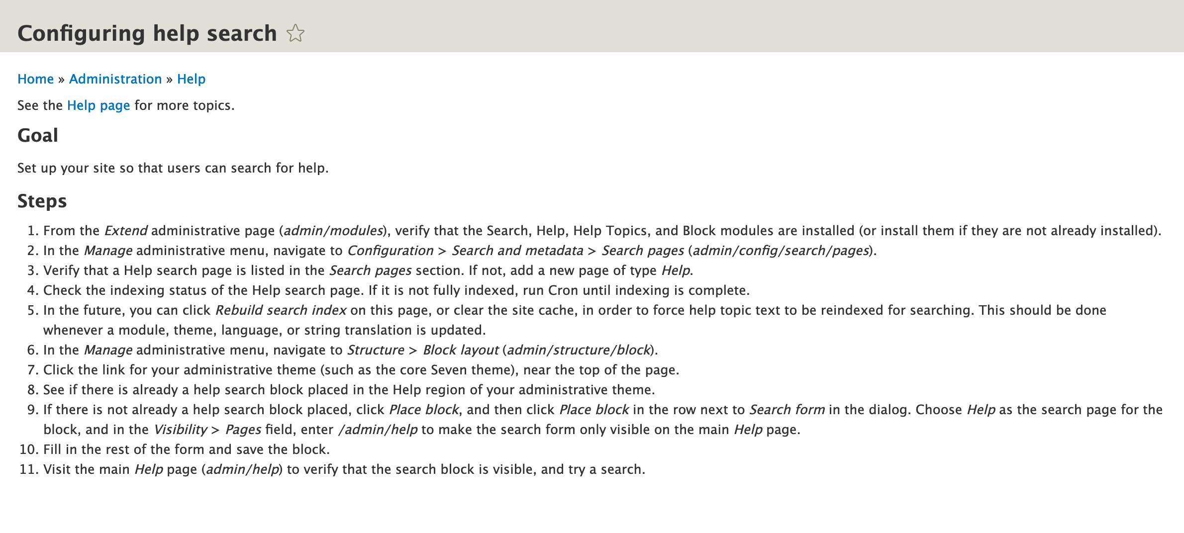 Configure Help search page, which includes step-by-step instructions.