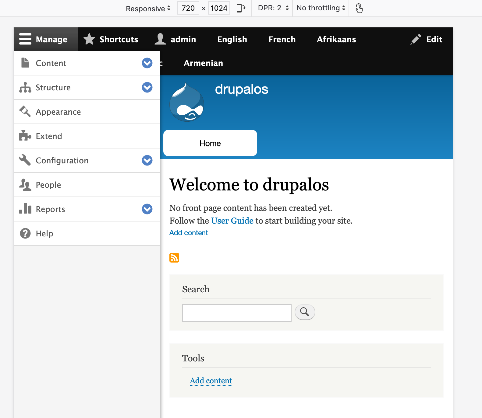 drupal admin toolbar menu