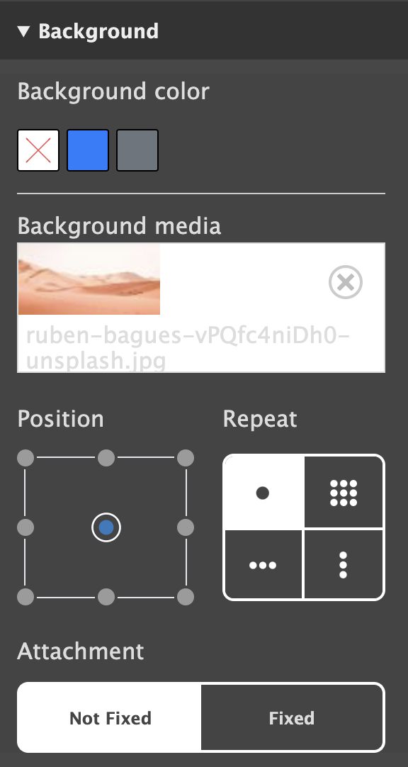 Background Media Plugin: Type Image: Add Background Attachment feature  [#3163885] 