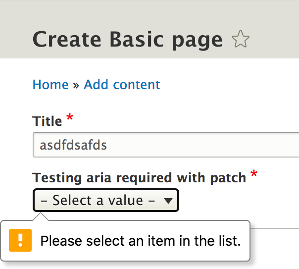 Aria Required Does Not Work For Select Form Fields With None As Empty Option Value Drupal Org