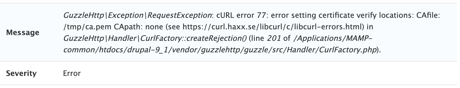 Error message in DB log when site can't make outbound HTTPS request