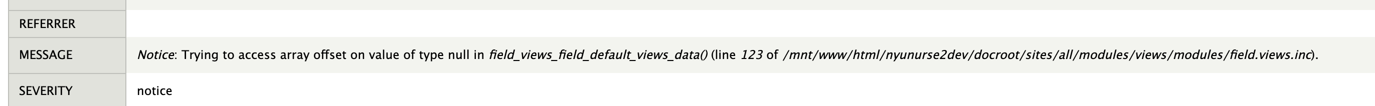 Notice: Trying To Access Array Offset On Value Of Type Null In  Field_Views_Field_Default_Views_Data() (Line 123 Of Field.Views.Inc) (Php  7.4) [#3225149] | Drupal.Org