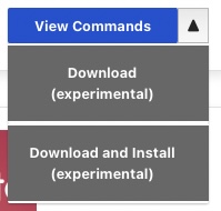 expanded drop button with default view commands and the options download and enable