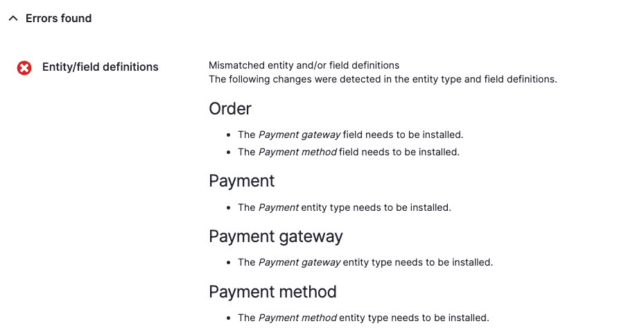 Mismatched entity and/or field definitions for Payment Gateway and ...